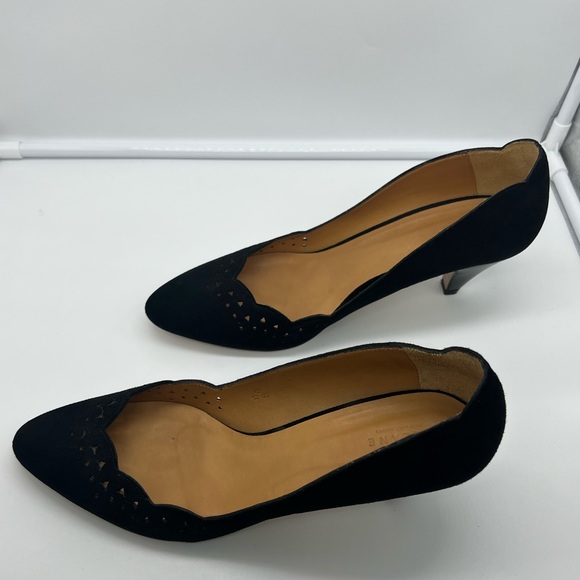 SÉZANE Escarpins Low Josephine Black Suede Eyelet Cutout Kitten Heels sz 42 - Picture 8 of 15